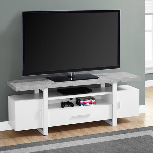 Monarch Specialties I 2725 | TV Stand - 60" - Imitation Cement Top - White-SONXPLUS Rockland