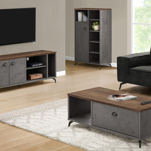 Monarch Specialties I 2831 | TV stand - 60" - Imitation wood - Medium brown - Grey concrete imitation-SONXPLUS Rockland