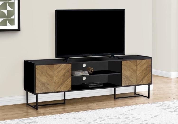 Monarch Specialties I 2752 | 72'' TV stand - Black metal base - With 2 faux-wood doors-SONXPLUS Rockland