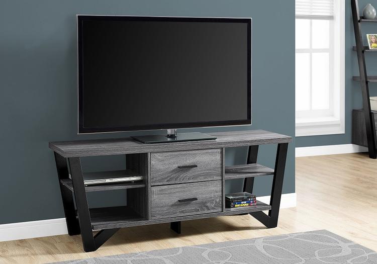 Monarch Specialties I2762 | TV Stand - 60" - 2 Storage Drawers - Gray / Black-SONXPLUS Rockland