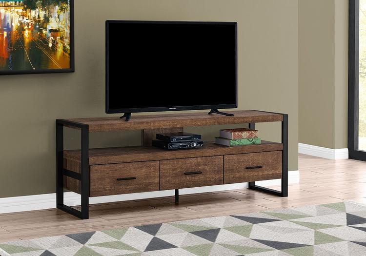 Monarch Specialties I2820 | TV Stand - 60"- 3 Drawers - Dark Brown-SONXPLUS Rockland