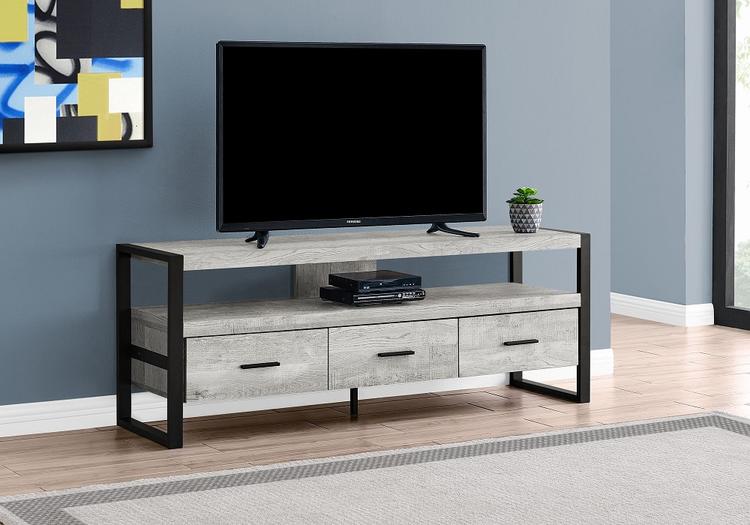 Monarch Specialties I2821 | TV Cabinet - 60"- 3 Drawers - Gray-SONXPLUS Rockland