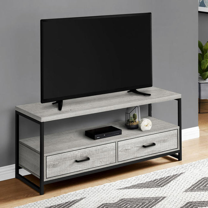 Monarch Specialties I 2871 | TV stand - 48" - 2 Storage drawers - Black metal - Grey imitation wood-SONXPLUS Rockland