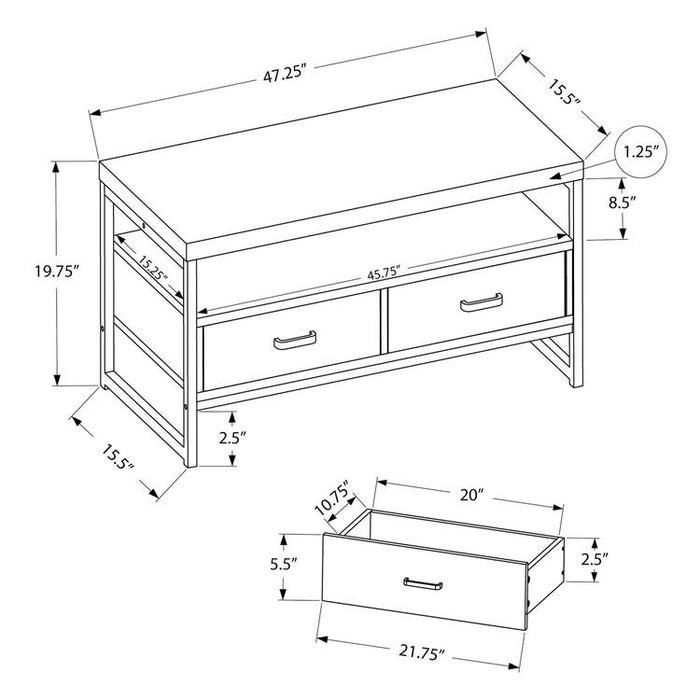 Monarch Specialties I 2871 | TV stand - 48" - 2 Storage drawers - Black metal - Grey imitation wood-SONXPLUS Rockland